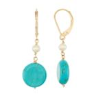 14k Gold Turquoise & Freshwater Cultured Pearl Drop Earrings, Women's, Blue