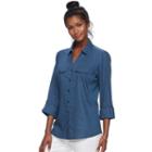Women's Croft & Barrow&reg; Solid Linen-blend Shirt, Size: Xl, Brt Blue