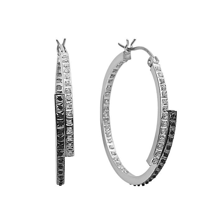 Diamond Mystique Platinum Over Silver Inside-out Bypass Hoop Earrings, Women's, Black