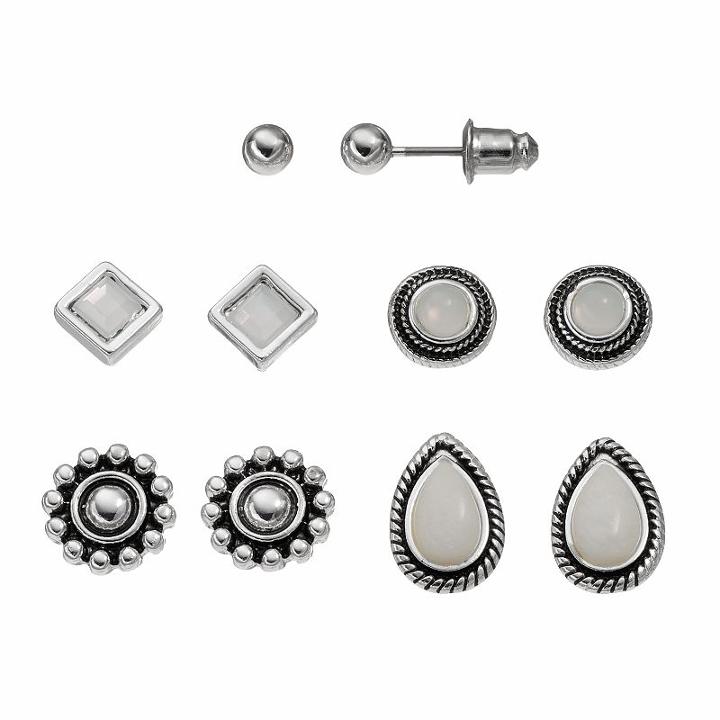 Ball, Circle, Teardrop & Square Nickel Free Stud Earring Set, Women's, Multicolor