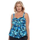Plus Size Women's A Shore Fit D-e Cup Mesh V-hem Tankini Top, Size: 22 W, Blue