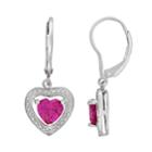 Stella Grace Sterling Silver Lab-created Pink Sapphire And Diamond Accent Heart Drop Earrings, Women's