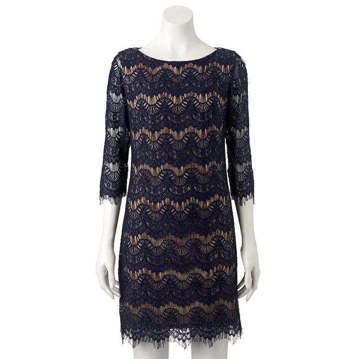 Women's Jessica Howard Fringe Lace Shift Dress, Size: 6, Blue (navy)