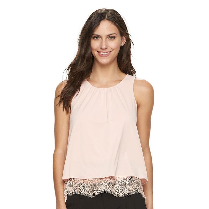 Petite Apt. 9&reg; Lace-hem Scoopneck Tank, Women's, Size: M Petite, Lt Orange