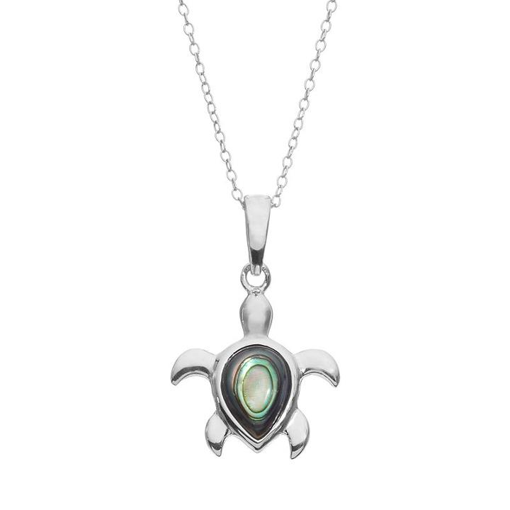 Abalone Sterling Silver Turtle Pendant Necklace, Women's, Size: 18, Blue