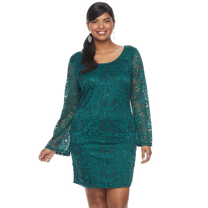Juniors' Plus Size Liberty Love Lace Bodycon Dress, Teens, Size: 3xl, Med Green