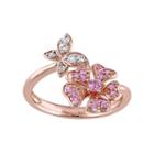 Laura Ashley Sterling Silver Pink & White Sapphire Butterfly & Flower Ring, Women's, Size: 7