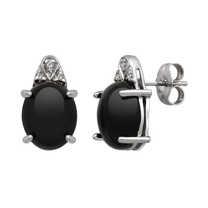 Sterling Silver Onyx & Diamond Accent Stud Earrings, Women's, Black