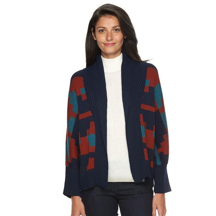 Women's Woolrich Harvest Southwest Open-front Cardigan, Size: Small, Dark Blue