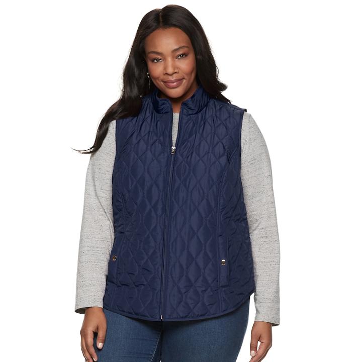Plus Size Croft & Barrow&reg; Classic Quilted Vest, Women's, Size: 1xl, Dark Blue