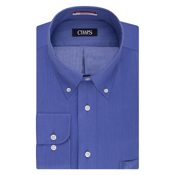Big & Tall Chaps Essentials Regular-fit Herringbone Wrinkle-free Dress Shirt, Men's, Size: 18.5 37/8t, Brt Blue
