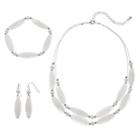White Tube Bead Double Strand Necklace, Stretch Bracelet & Linear Earring Set, Women's, Natural