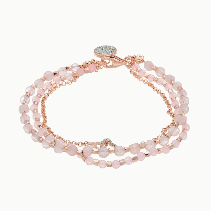 Rose Quartz 3-strand Heart Charm Bracelet, Women's, Pink