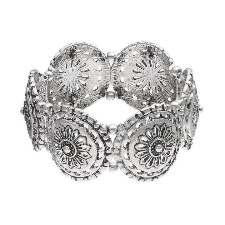 Openwork Medallion Stretch Bracelet, Women's, Silver