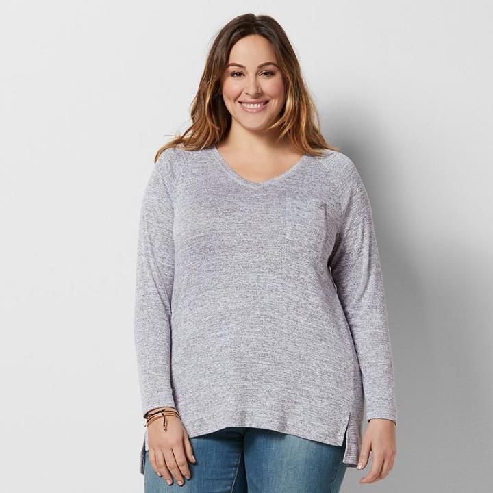 Plus Size Sonoma Goods For Life&trade; Marled V-neck Tee, Women's, Size: 1xl, Silver