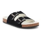 Women's Olivia Miller Sherpa-lined Double Buckle Cork Sandals, Size: Medium, Black