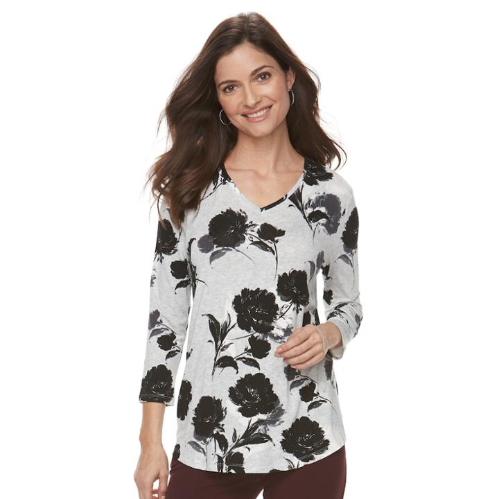 Women's Croft & Barrow&reg; Patterned Tee, Size: Medium, Light Grey