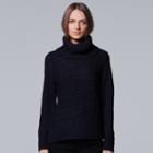Women's Simply Vera Vera Wang Cable Knit Turtleneck Sweater, Size: Medium, Blue (navy)