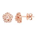 14k Rose Gold Over Silver Morganite & White Zircon Flower Stud Earrings, Women's