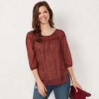 Petite Lc Lauren Conrad Printed Chiffon Peasant Top, Women's, Size: Xl Petite, Red