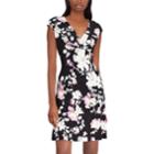 Petite Chaps Floral Surplice Faux-wrap Dress, Women's, Size: S Petite, Black