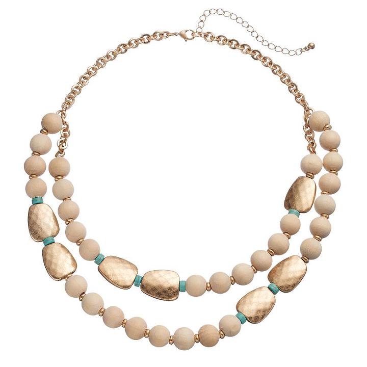 Wooden Bead Double Strand Necklace, Women's, Turq/aqua