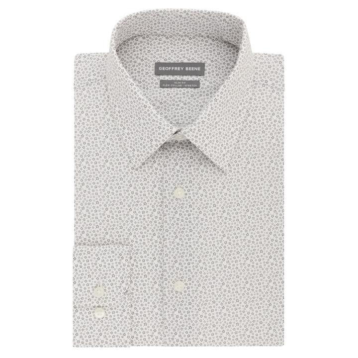 Men's Geoffrey Beene Slim-fit Stretch Flex Point-collar Dress Shirt, Size: M 36/37, Grey