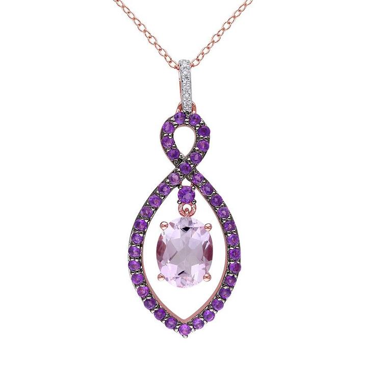Rose De France Amethyst, Amethyst & Diamond Accent Sterling Silver Pendant Necklace, Women's, Size: 18, Multicolor