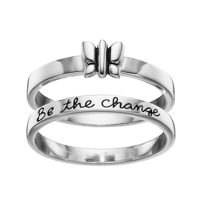 Primrose Sterling Silver Butterfly Be The Change Ring Set, Women's, Size: 8, Grey
