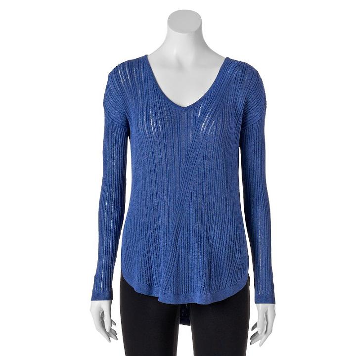 Women's Jennifer Lopez Ribbed V-neck Sweater, Size: Small, Med Blue
