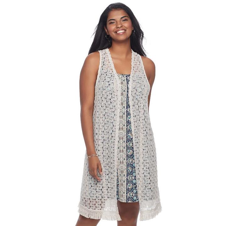 Juniors' Plus Size Wallflower Crochet Vest & Swing Dress, Teens, Size: 2xl, White Oth
