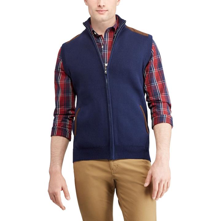 Men's Chaps Regular-fit Full-zip Sweater Vest, Size: Small, Blue (navy)