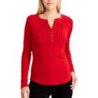 Women's Chaps Ruffle-trim Henley, Size: Medium, Red