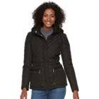 Women's Weathercast Quilted Hooded Jacket, Size: Small, Black