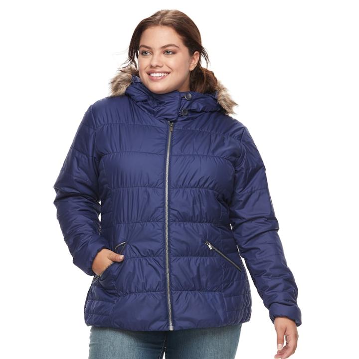Plus Size Spark Lake Sparks Lake Thermal Coil Hooded Faux-fur Trim Jacket, Women's, Size: 3xl, Purple Oth