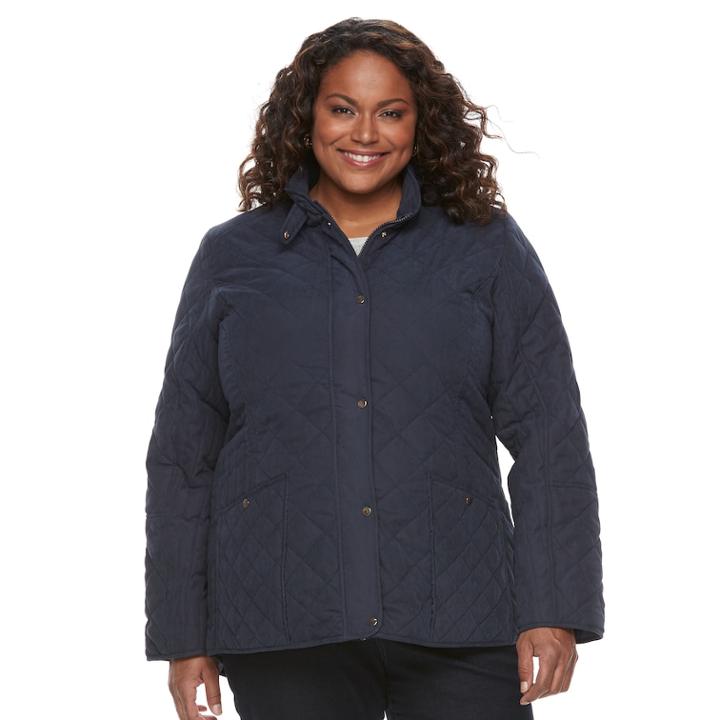 Plus Size Kc Collections Diamond Quilted Jacket, Women's, Size: 2xl, Blue (navy)