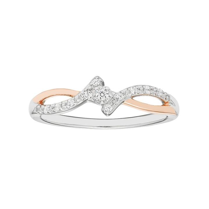 Two Tone 10k Rose Gold Over Silver Diamond Accent Bypass Promise Ring, Women's, Size: 6, White