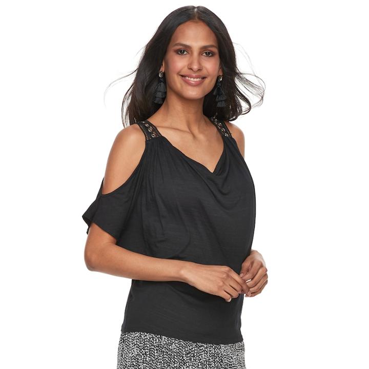 Women's Jennifer Lopez Grommet Cold-shoulder Top, Size: Large, Black