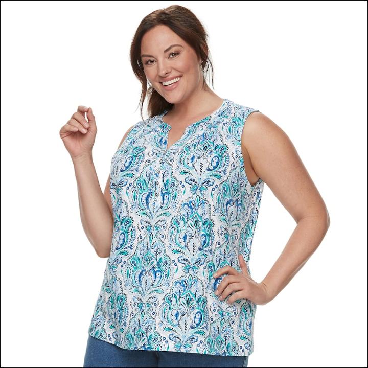 Plus Size Croft & Barrow&reg; Henley Tank, Women's, Size: 3xl, Med Blue