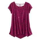 Girls Plus Size So&reg; Patterned Cageback Handkerchief Hem Legging Tee, Size: 12 1/2, Med Purple