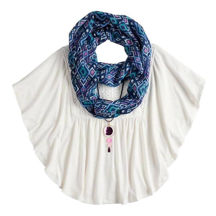 Girls 7-16 & Plus Size Self Esteem Circle Top Set With Scarf & Necklace, Size: Medium, Blue