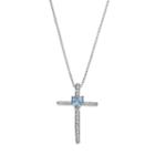 Sterling Silver Lab-created Aquamarine Cross Pendant Necklace, Women's, Size: 18, Blue