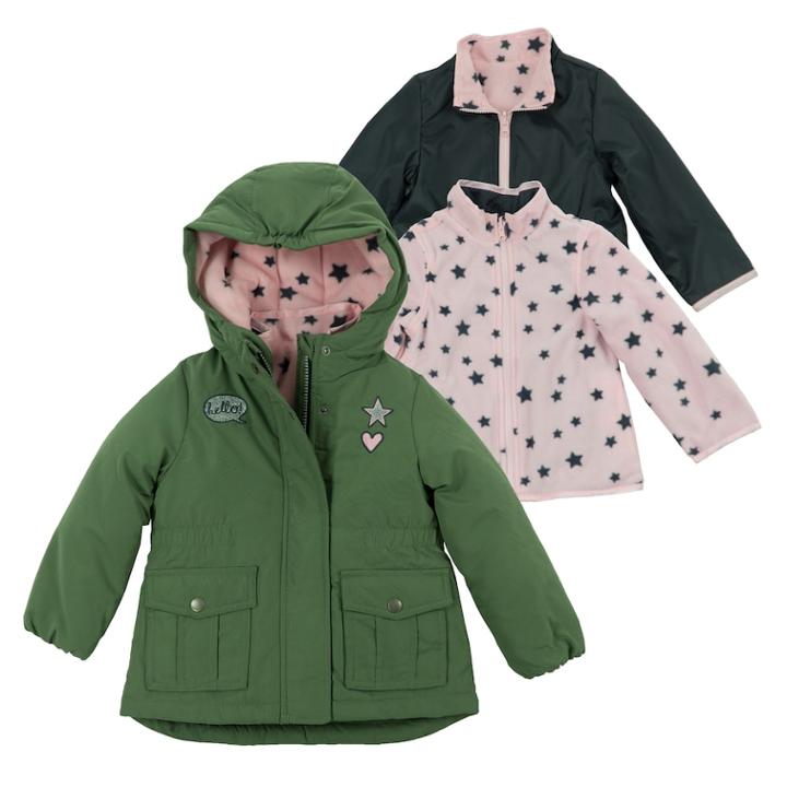 Girls 4-6x Oshkosh B'gosh&reg; Heavyweight Star Pattern Fleece-lined 4-in-1 Systems Jacket, Size: 6x, Green