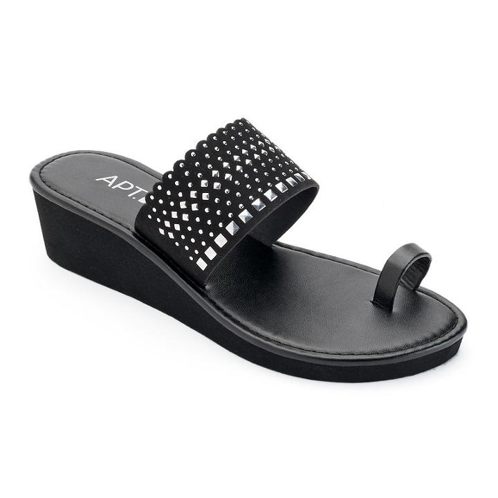 Apt. 9&reg; Women's Studded Wedge Flip-flops, Size: Large, Black