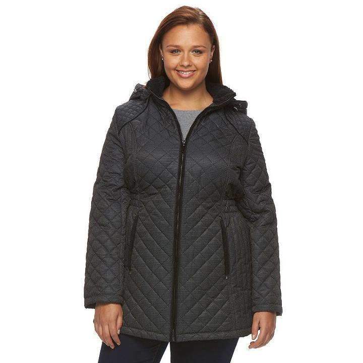 Plus Size Croft & Barrow&reg; Hooded Quilted Long Jacket, Women's, Size: 1xl, Light Grey