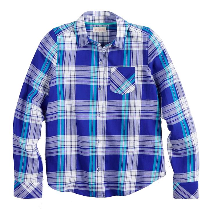 Girls 7-16 & Plus Size So&reg; Plaid Button-down Shirt, Size: 10, Dark Blue