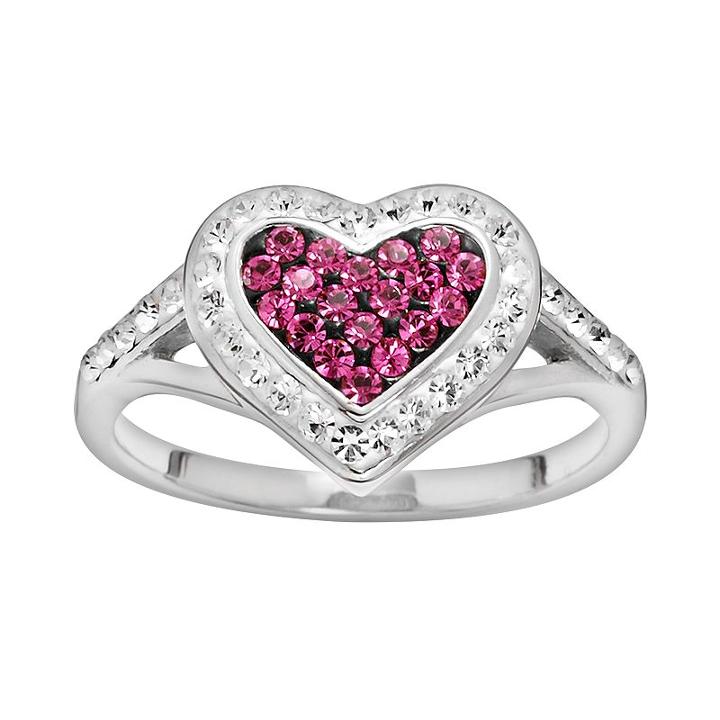 Silver Plated Crystal Heart Frame Ring, Women's, Size: 7, Multicolor