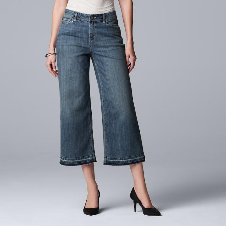 Women's Simply Vera Vera Wang Raw Hem Midrise Wide-leg Crop Jeans, Size: 6, Blue