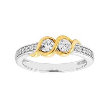 Two Tone 10k Gold 1/2 Carat T.w. Diamond 2-stone Ring, Women's, Size: 7, White