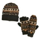 Muk Luks Fairisle Hat & Mittens - Men, Brown